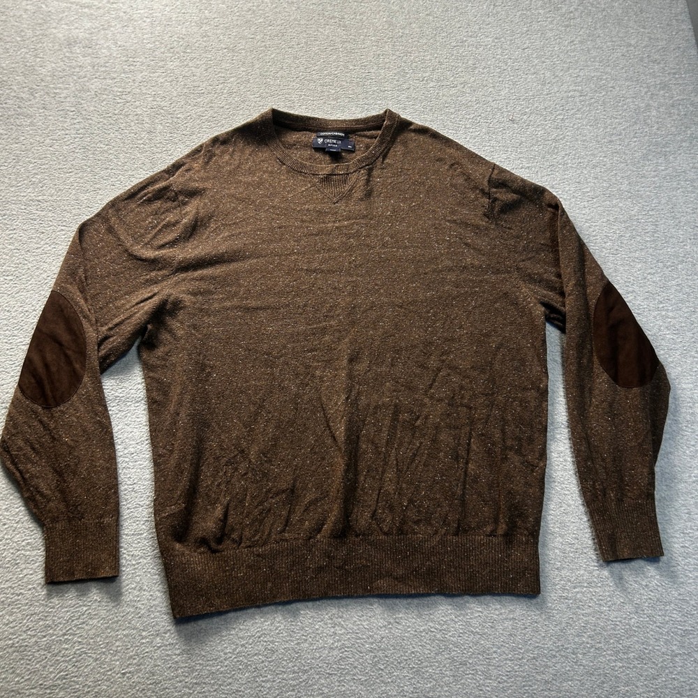 Cremieux Classics‎ Cashmere Sweater Mens Large Cotton Brown Elbow Patches Suede